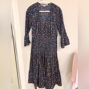 Veronica Beard Navy Floral Long Sleeve Dress